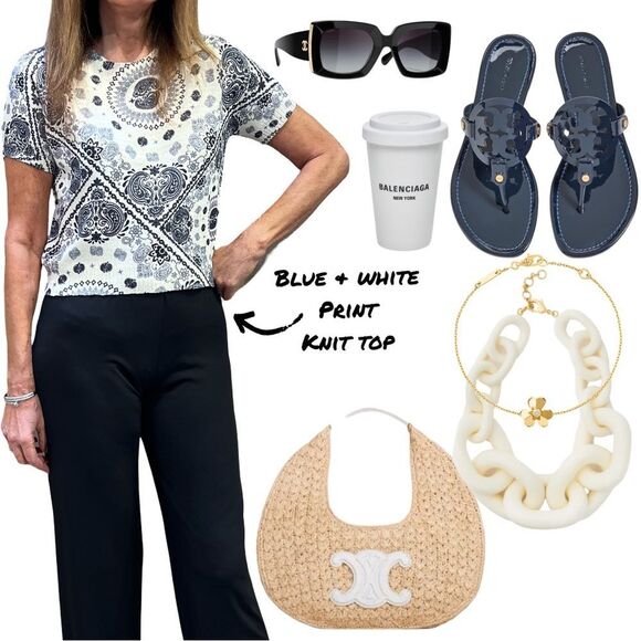 Blue & White Knit Top - Picture 1 of 3